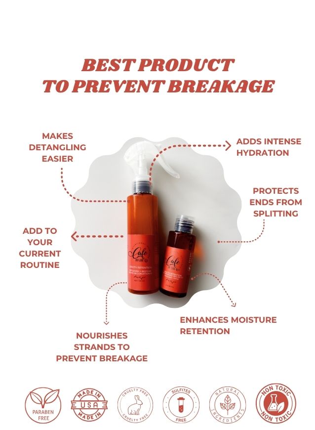 Two bottles of hair care product on a white background with text highlighting benefits.