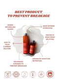 Two bottles of hair care product on a white background with text highlighting benefits.